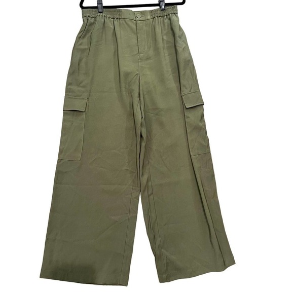 WAYF NWT Large Wide Leg High Rise Y2K Olive Green Cargo Pants - Picture 1 of 7